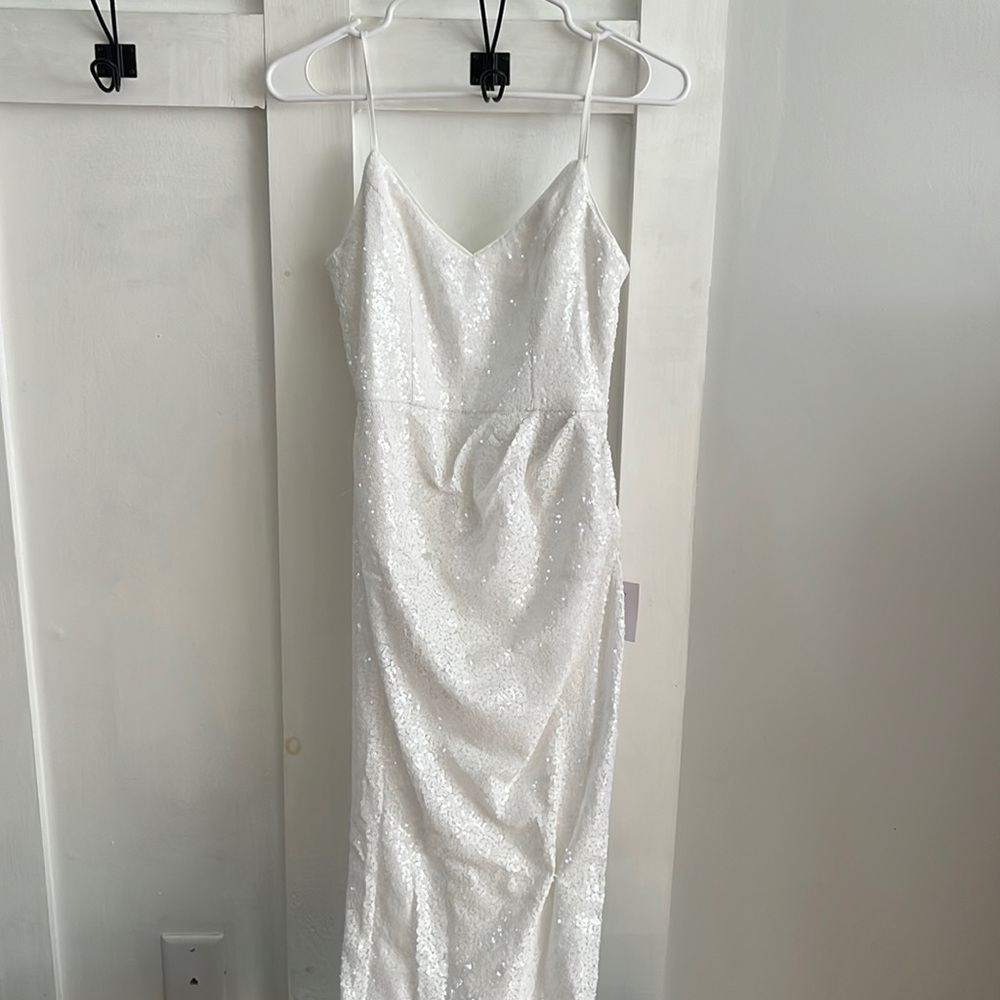 Floor length white sequin dress from lulus